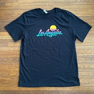 Black Cotton Short Sleeve Los Angeles Graphic Tee Shirt